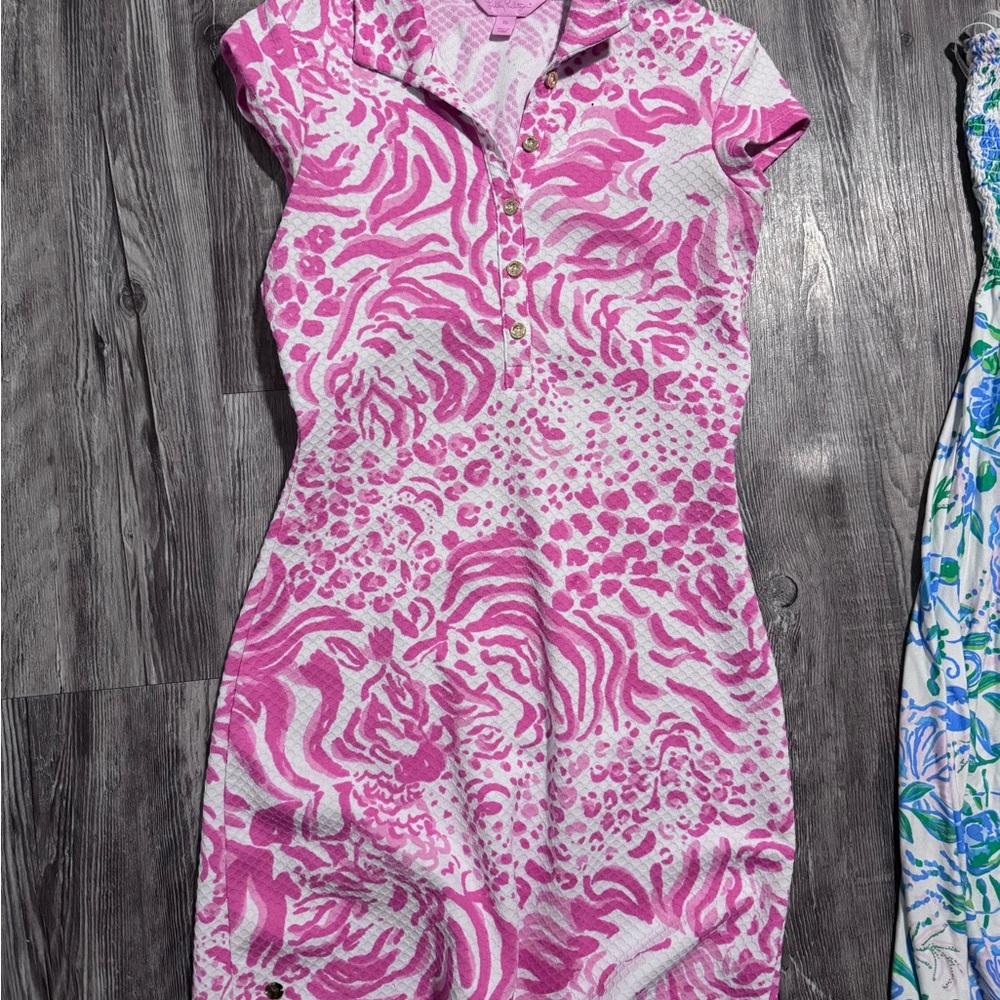 Lilly Pulitzer Dress xs Rayna Get Spotted Pink Animal Print Polo Cutout Back